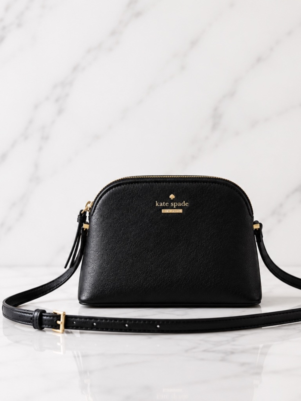 NWOT Kate Spade Peggy Dome Crossbody Black Pebbled Leather Gold Hardware